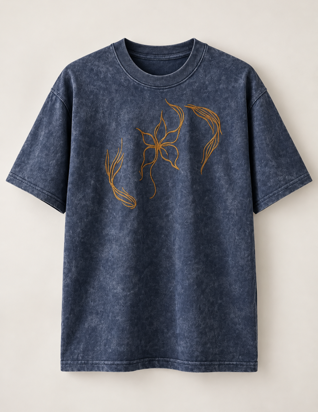 yuki 。#FR2柳Acid Wash Embroidery Unisex Soft Breathabe Blue Oversized Acid Wash StreetWear T Shirt