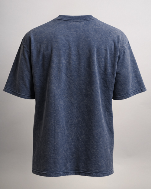 Blue Acid Wash Oversized T-Shirt with Bird Embroidery