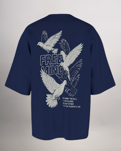 KIXOR "Free Mind" Oversized T-Shirt – Navy Blue