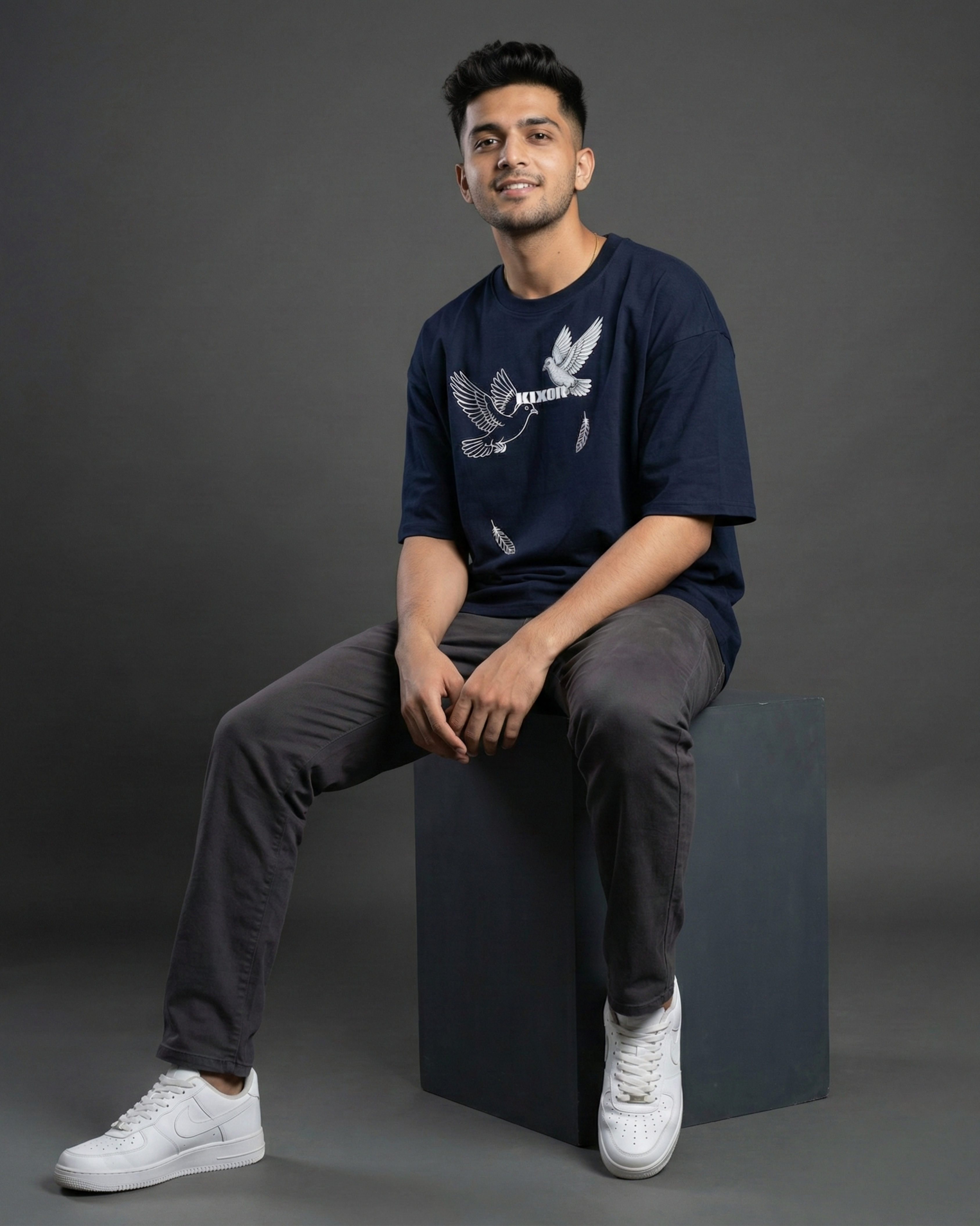 KIXOR "Free Mind" Unisex Oversized T-Shirt – Navy Blue