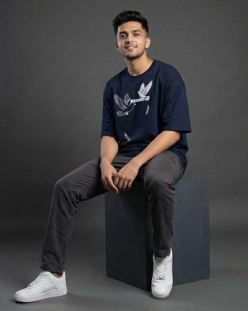 KIXOR "Free Mind" Unisex Oversized T-Shirt – Navy Blue