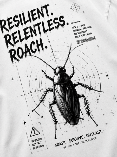 Survival Club "Resilient Roach" Oversized Tee – White