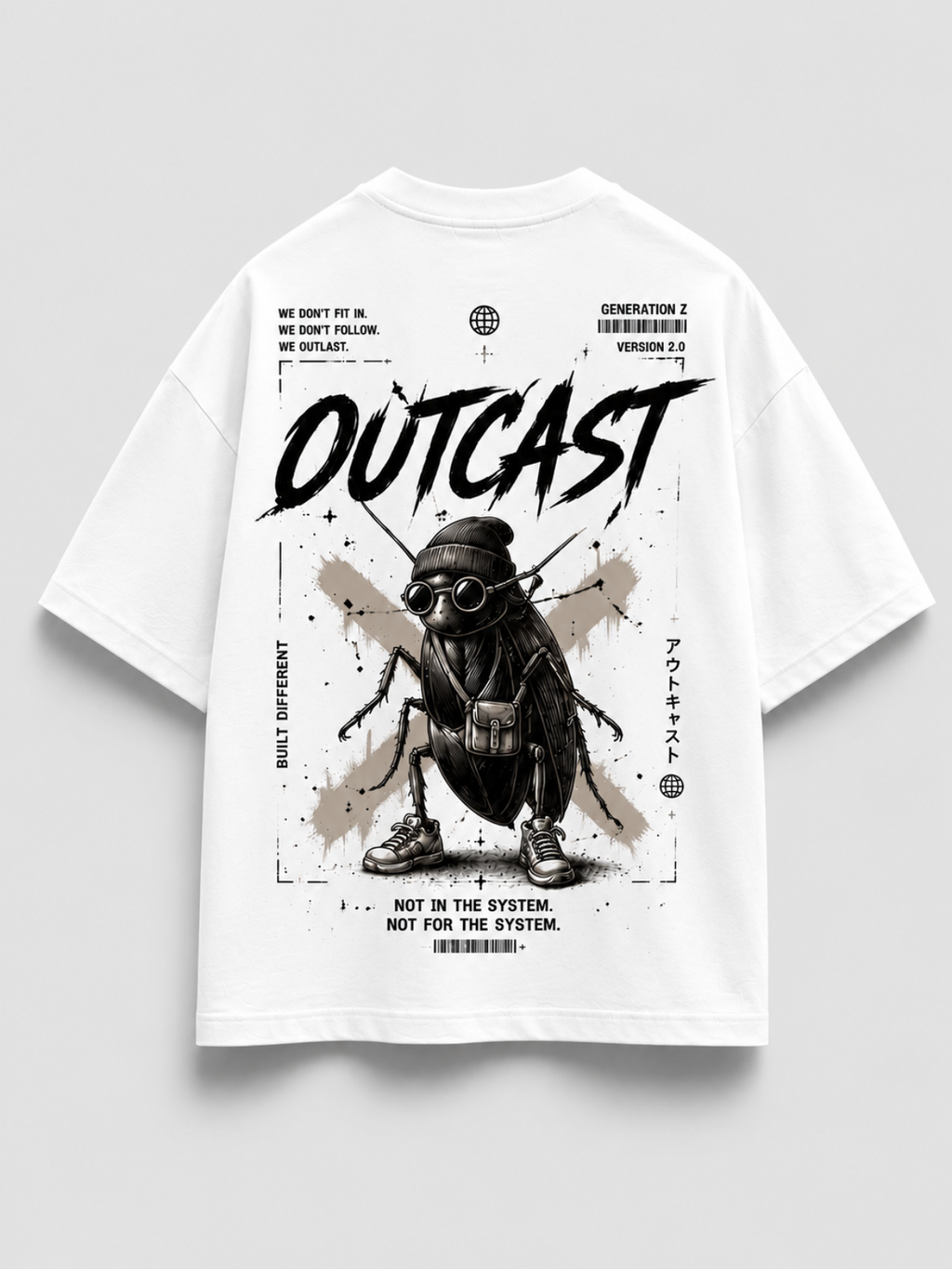 "Outcast" Cyber-Streetwear Oversized Tee – White