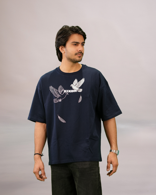 KIXOR "Free Mind" Unisex Oversized T-Shirt – Navy Blue