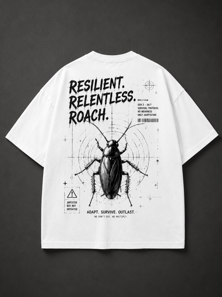Survival Club "Resilient Roach" Oversized Tee – White
