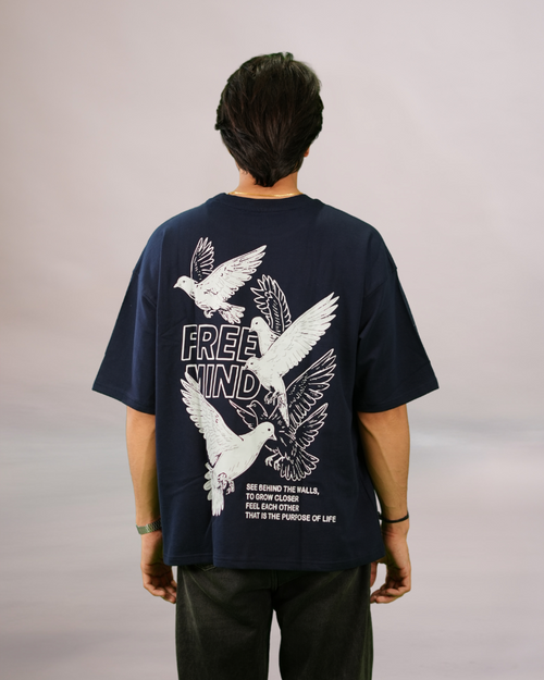 KIXOR "Free Mind" Unisex Oversized T-Shirt – Navy Blue