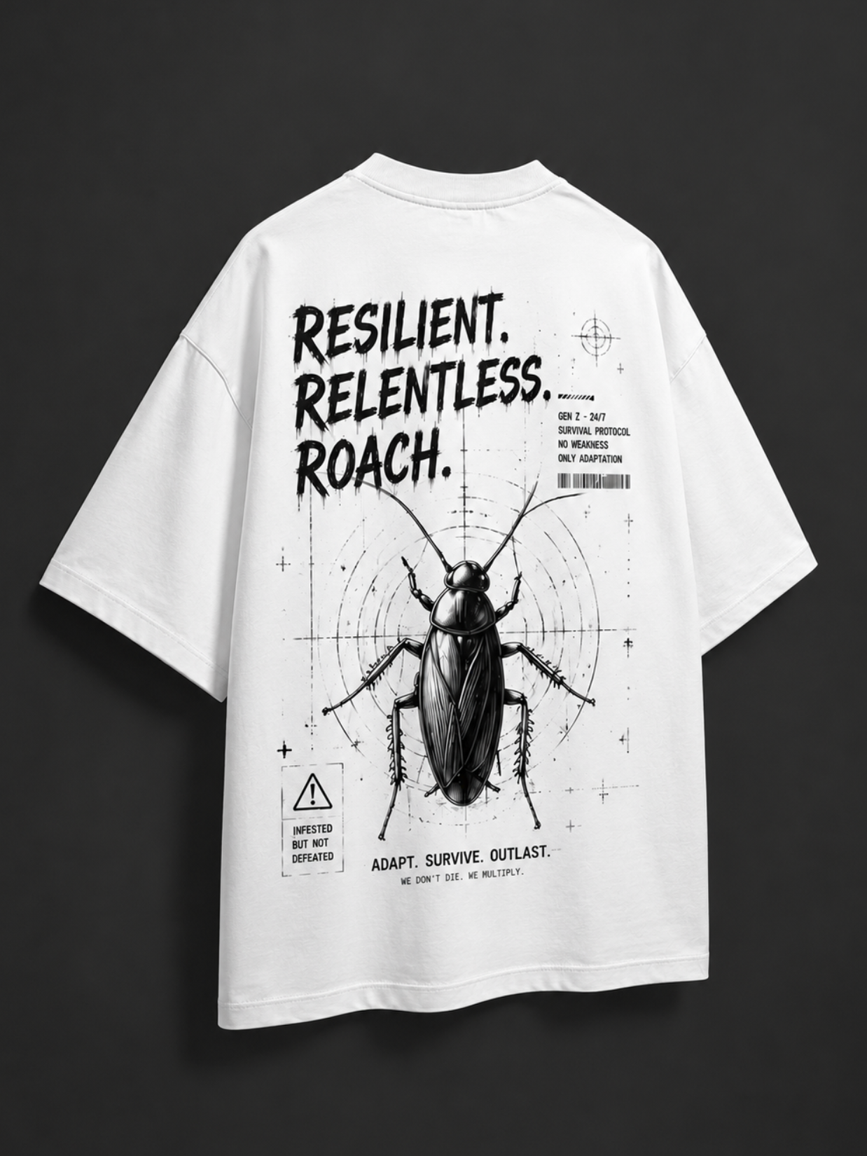 Survival Club "Resilient Roach" Oversized Tee – White