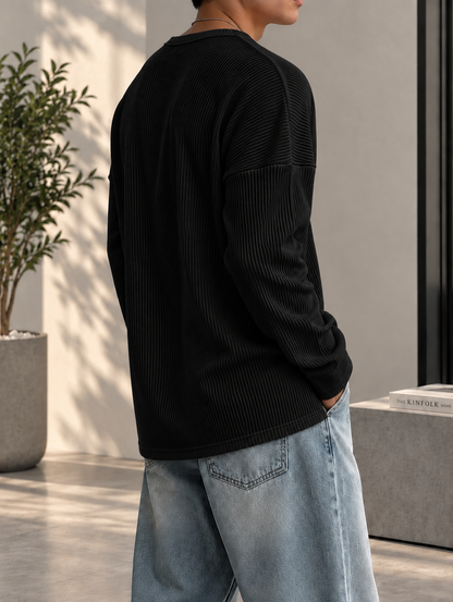 Essential Oversized Waffle Henley T-Shirt – White