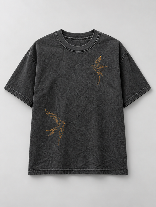 Charcoal Acid Wash Bird Tee