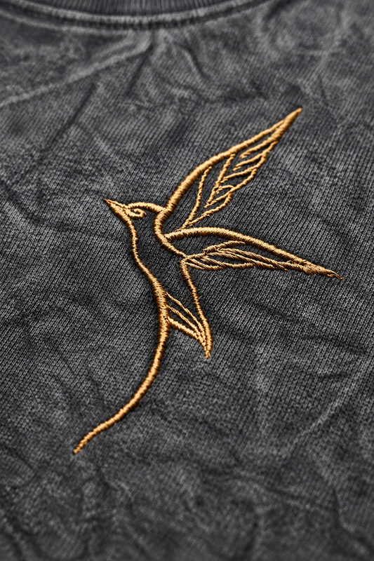 Charcoal Acid Wash Bird Tee