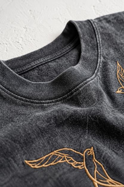 Charcoal Acid Wash Bird Tee