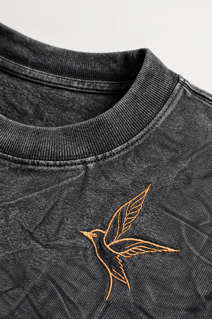 Charcoal Acid Wash Bird Tee