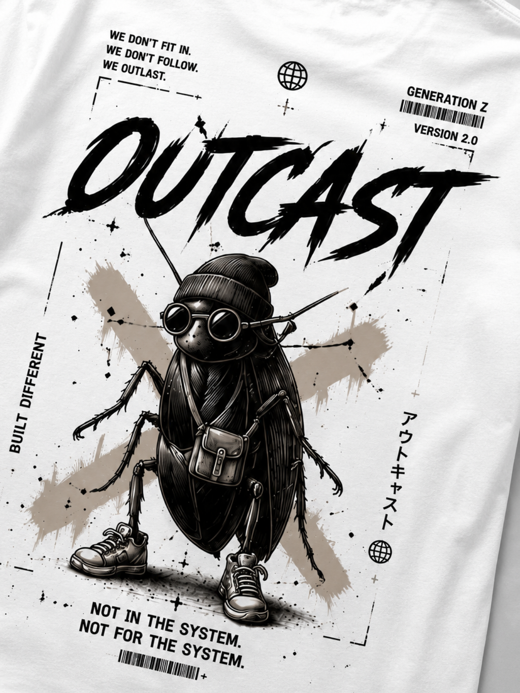 "Outcast" Cyber-Streetwear Oversized Tee – White