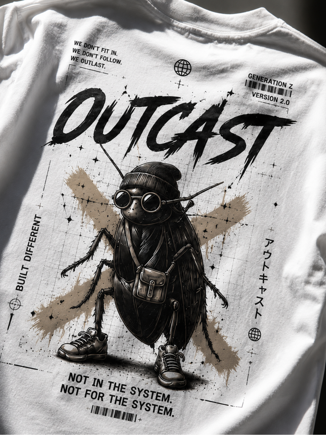 "Outcast" Cyber-Streetwear Oversized Tee – White