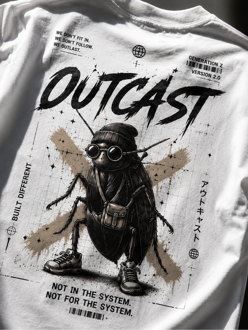 "Outcast" Cyber-Streetwear Oversized Tee – White