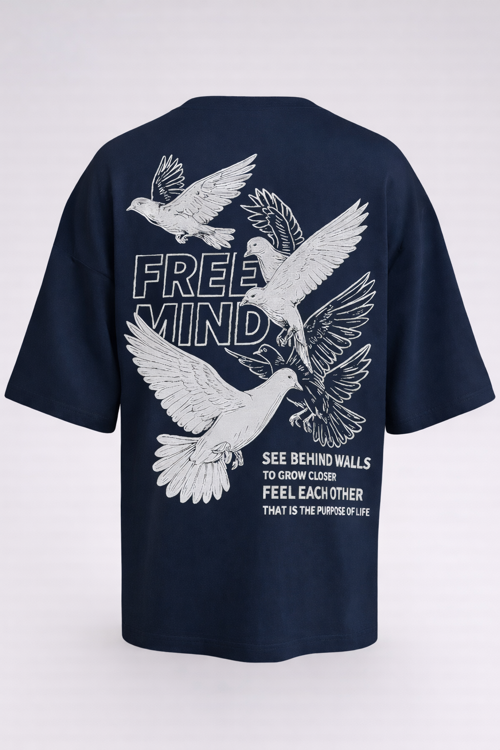 KIXOR "Free Mind" Unisex Oversized T-Shirt – Navy Blue