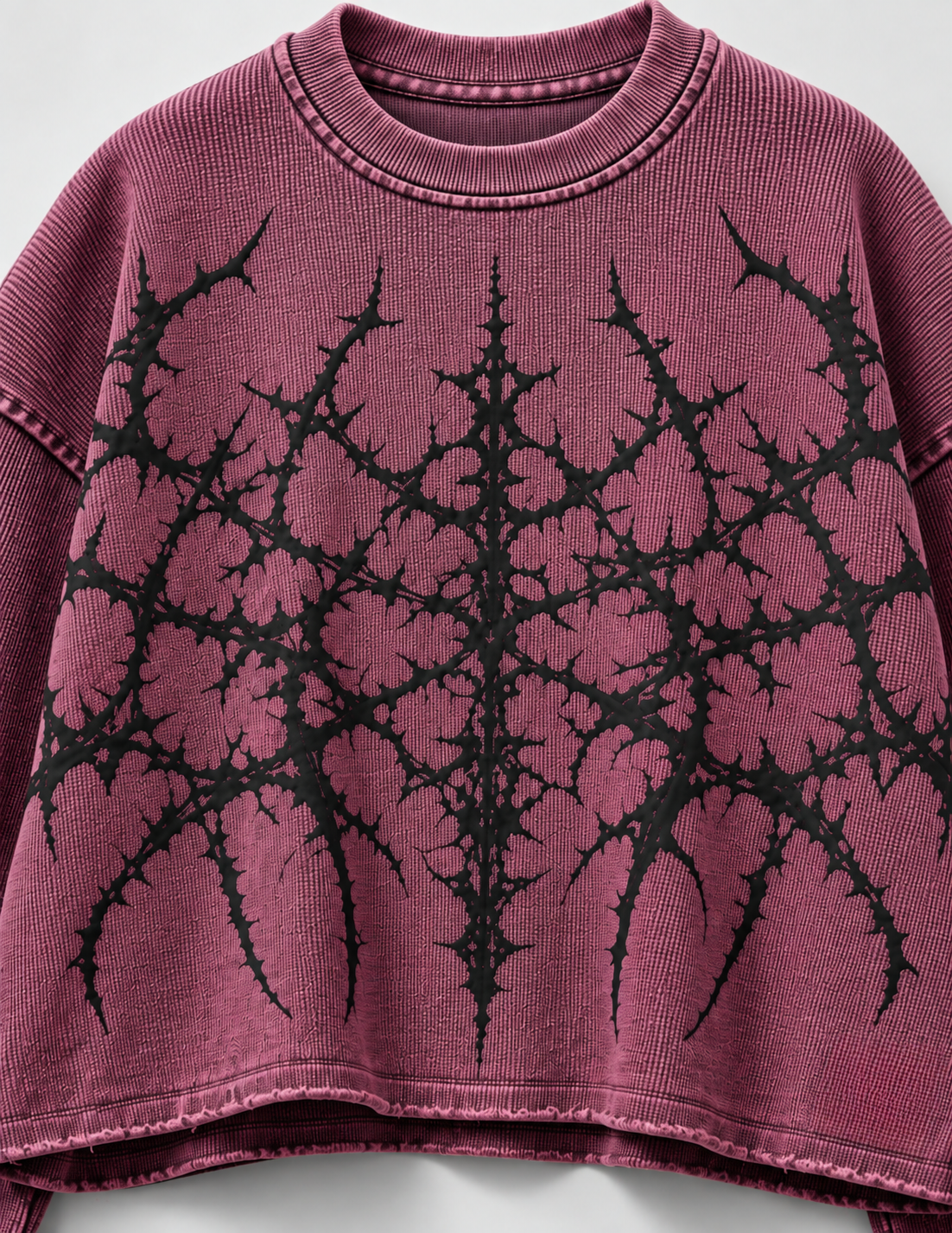 Kixor Burgundy Waffle Boxy Fit Graphic T-Shirt