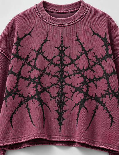 Kixor Burgundy Waffle Boxy Fit Graphic T-Shirt