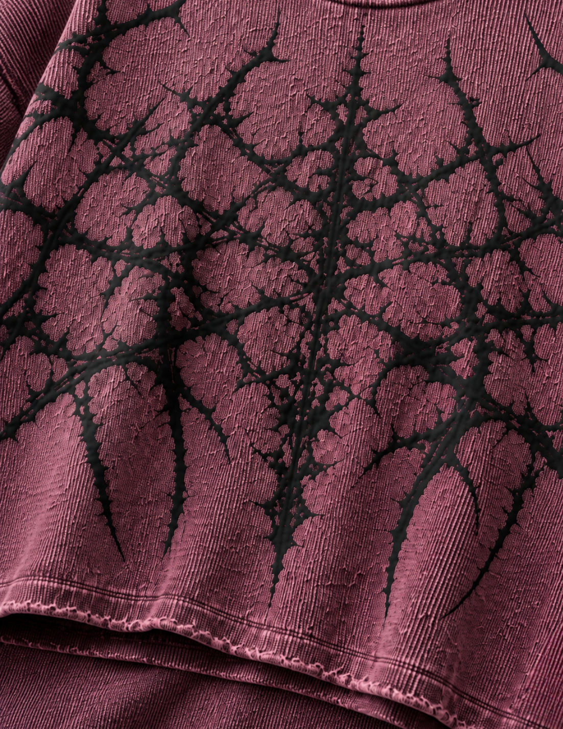 Kixor Burgundy Waffle Boxy Fit Graphic T-Shirt