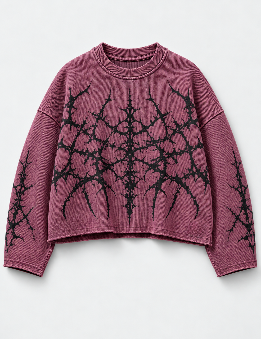 Kixor Burgundy Waffle Boxy Fit Graphic T-Shirt