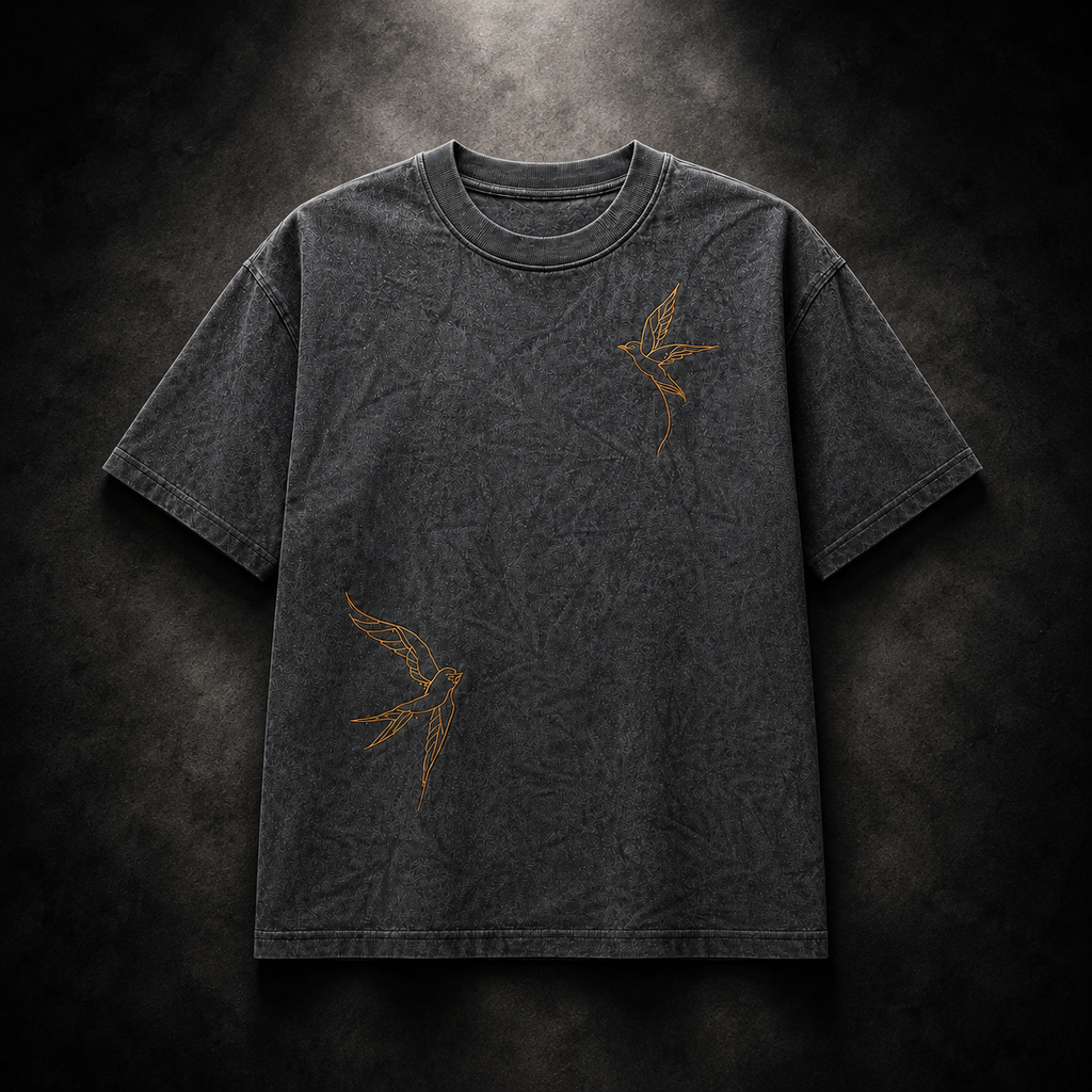 Charcoal Acid Wash Bird Tee