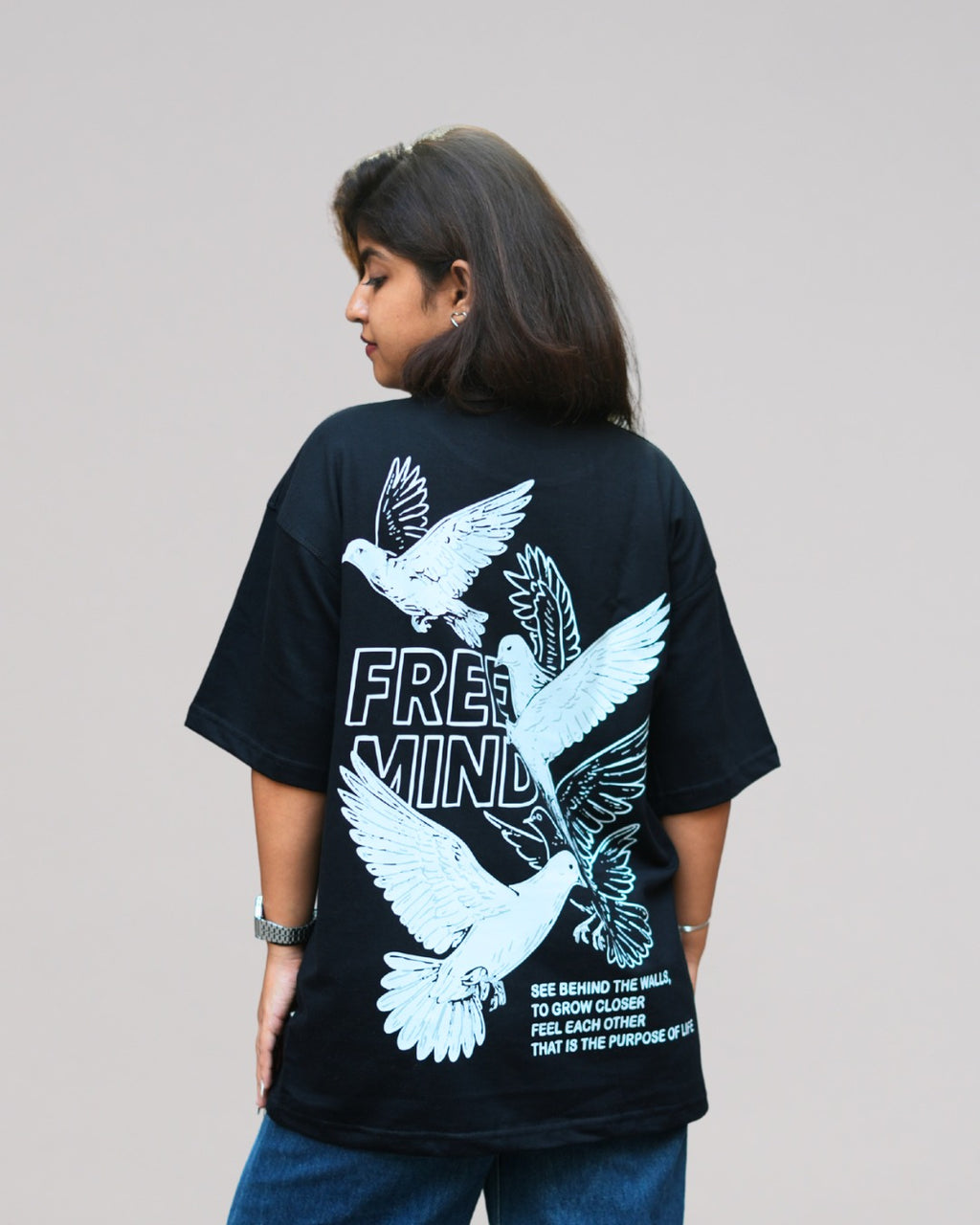 KIXOR "Free Mind" Unisex Oversized T-Shirt – Navy Blue